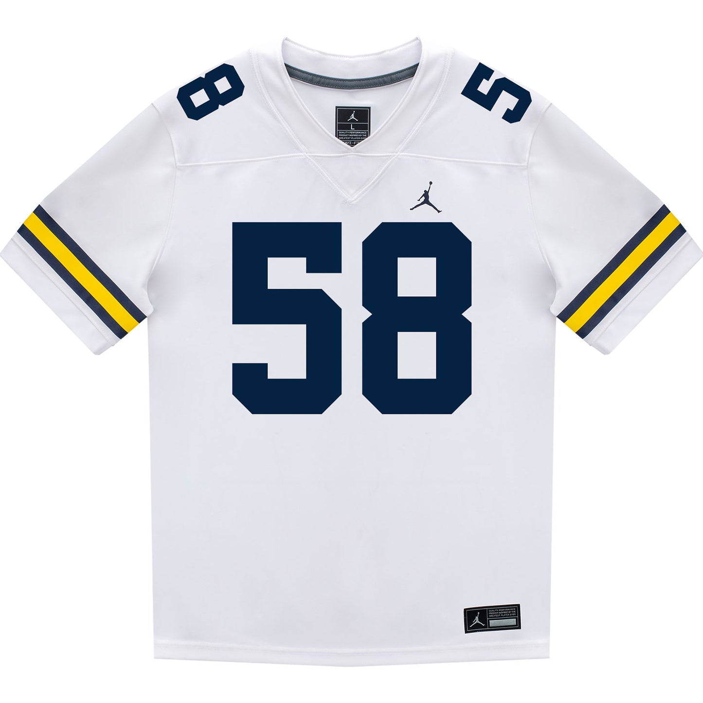 Michigan Wolverines #58 Giovanni El-Hadi Student Athlete White Football Jersey - Front View