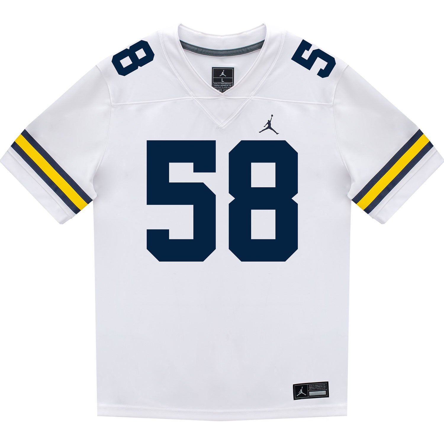 Michigan Wolverines #58 Giovanni El-Hadi Student Athlete White Football Jersey - Front View