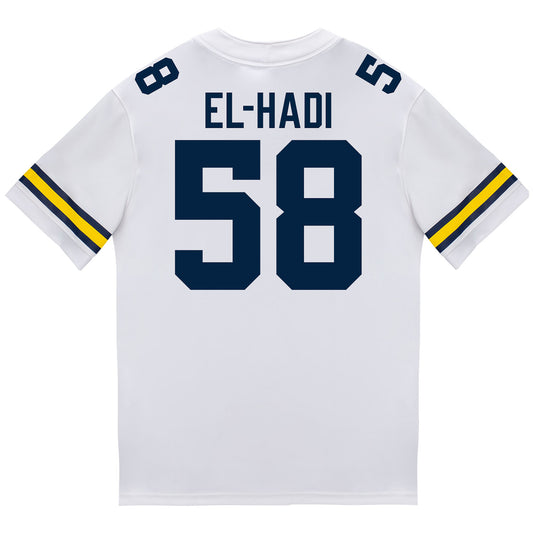 Michigan Wolverines #58 Giovanni El-Hadi Student Athlete White Football Jersey - Back View