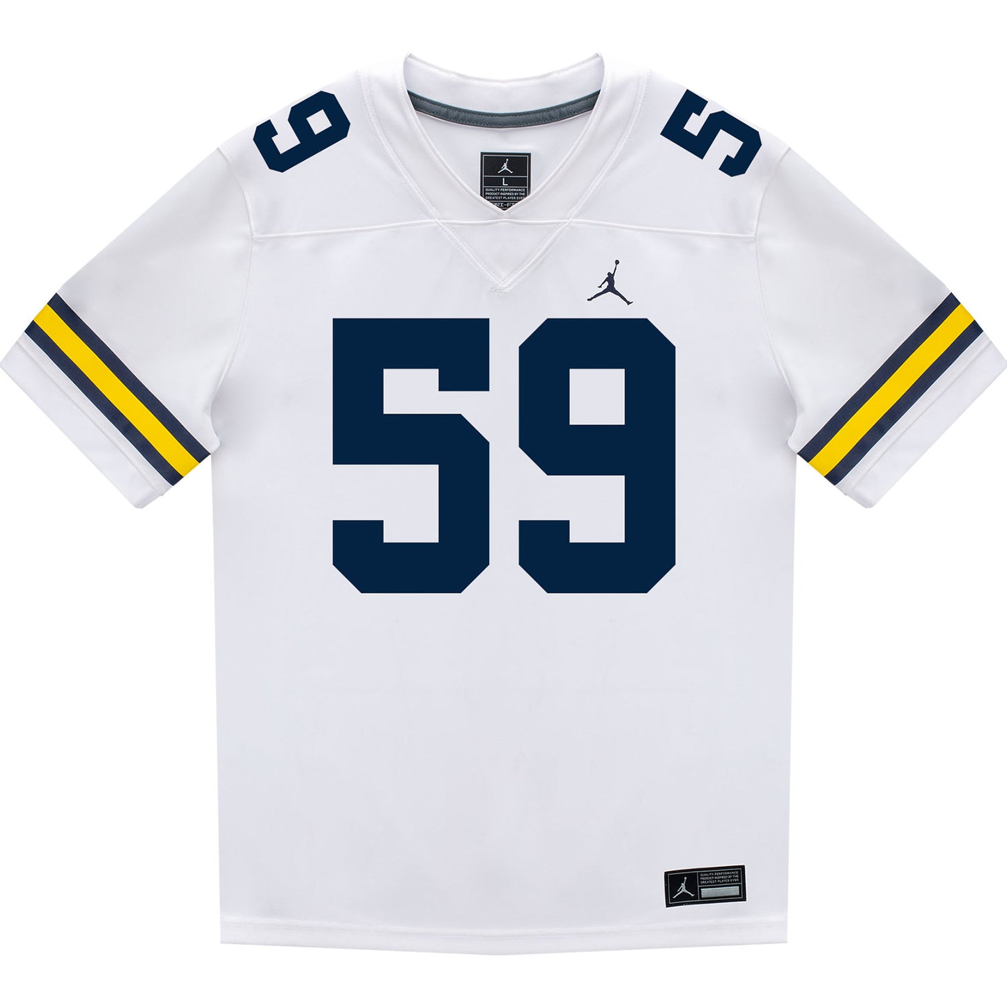 Michigan Wolverines #59 John Weidenbach Student Athlete White Football Jersey - Front View