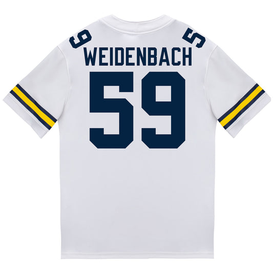 Michigan Wolverines #59 John Weidenbach Student Athlete White Football Jersey - Back View
