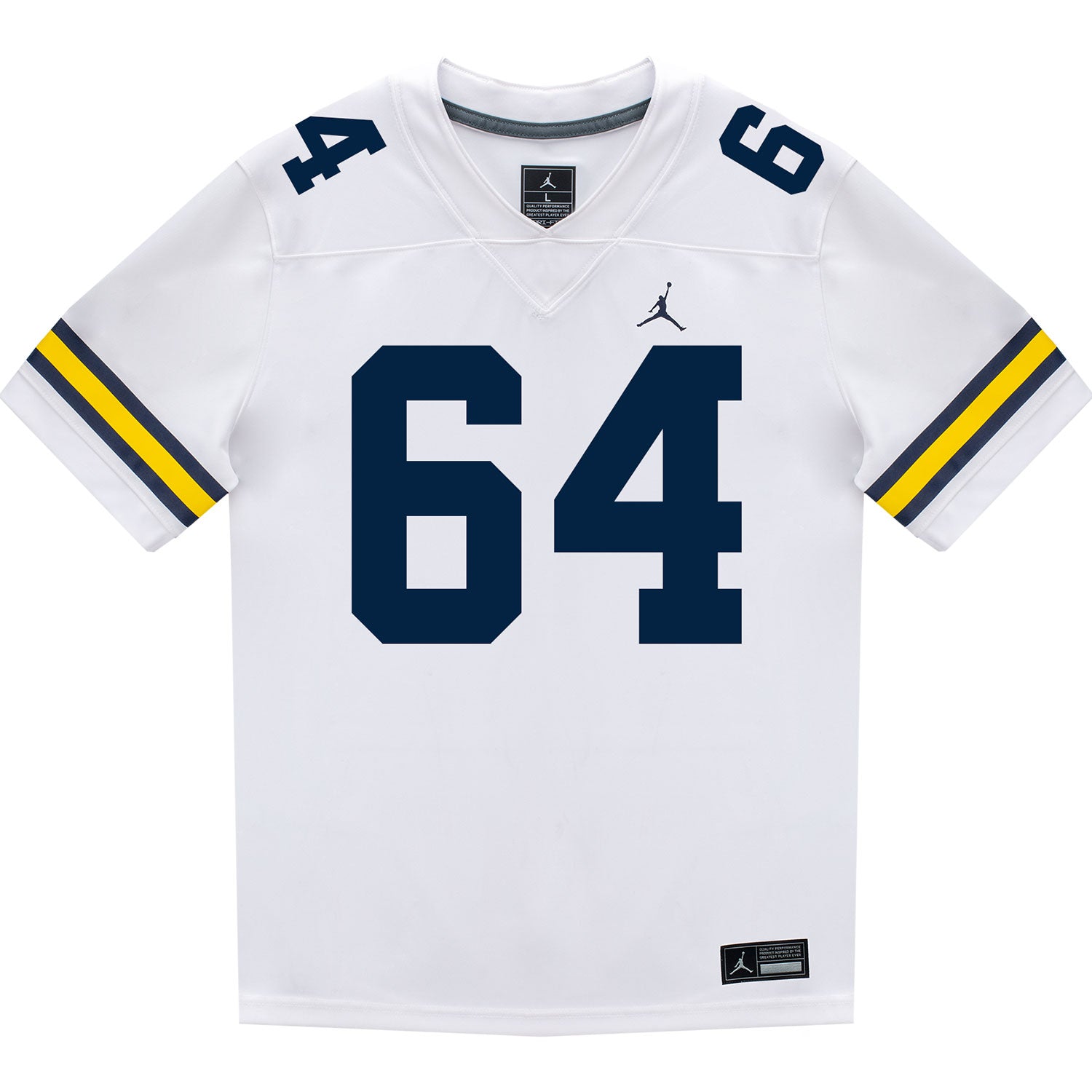 Michigan Wolverines #64 James Kavouklis Student Athlete White Football Jersey - Front View