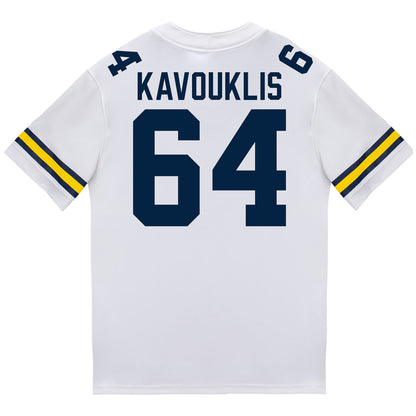 Michigan Wolverines #64 James Kavouklis Student Athlete White Football Jersey - Back View