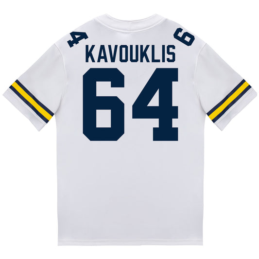 Michigan Wolverines #64 James Kavouklis Student Athlete White Football Jersey - Back View