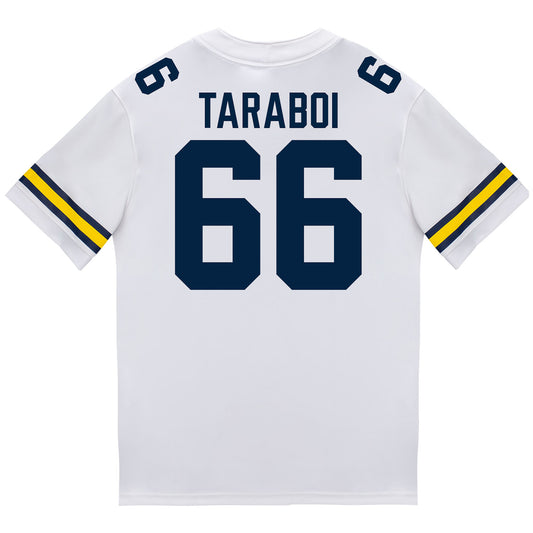 Michigan Wolverines #66 Dan Taraboi Student Athlete White Football Jersey - Back View