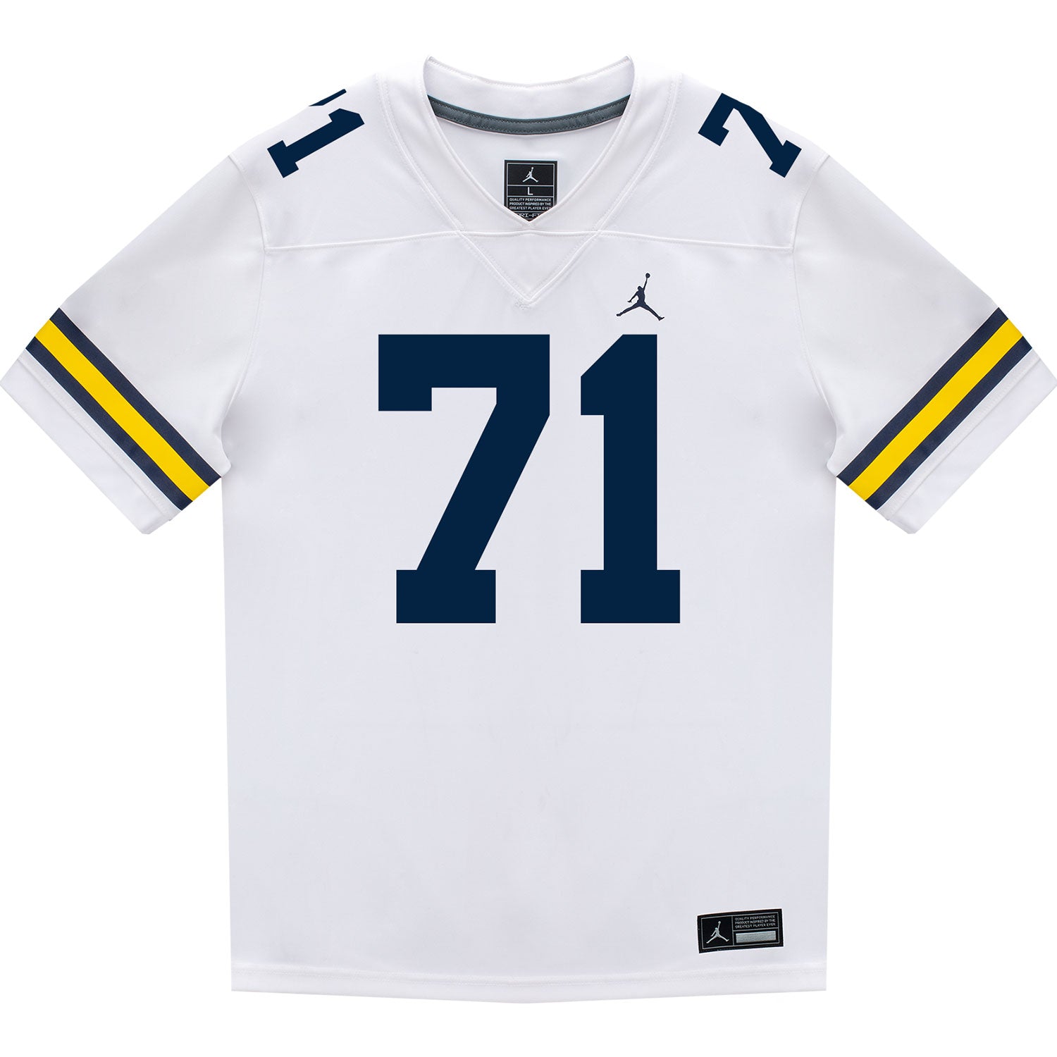 Michigan Wolverines #71 Evan Link Student Athlete White Football Jersey - Front View