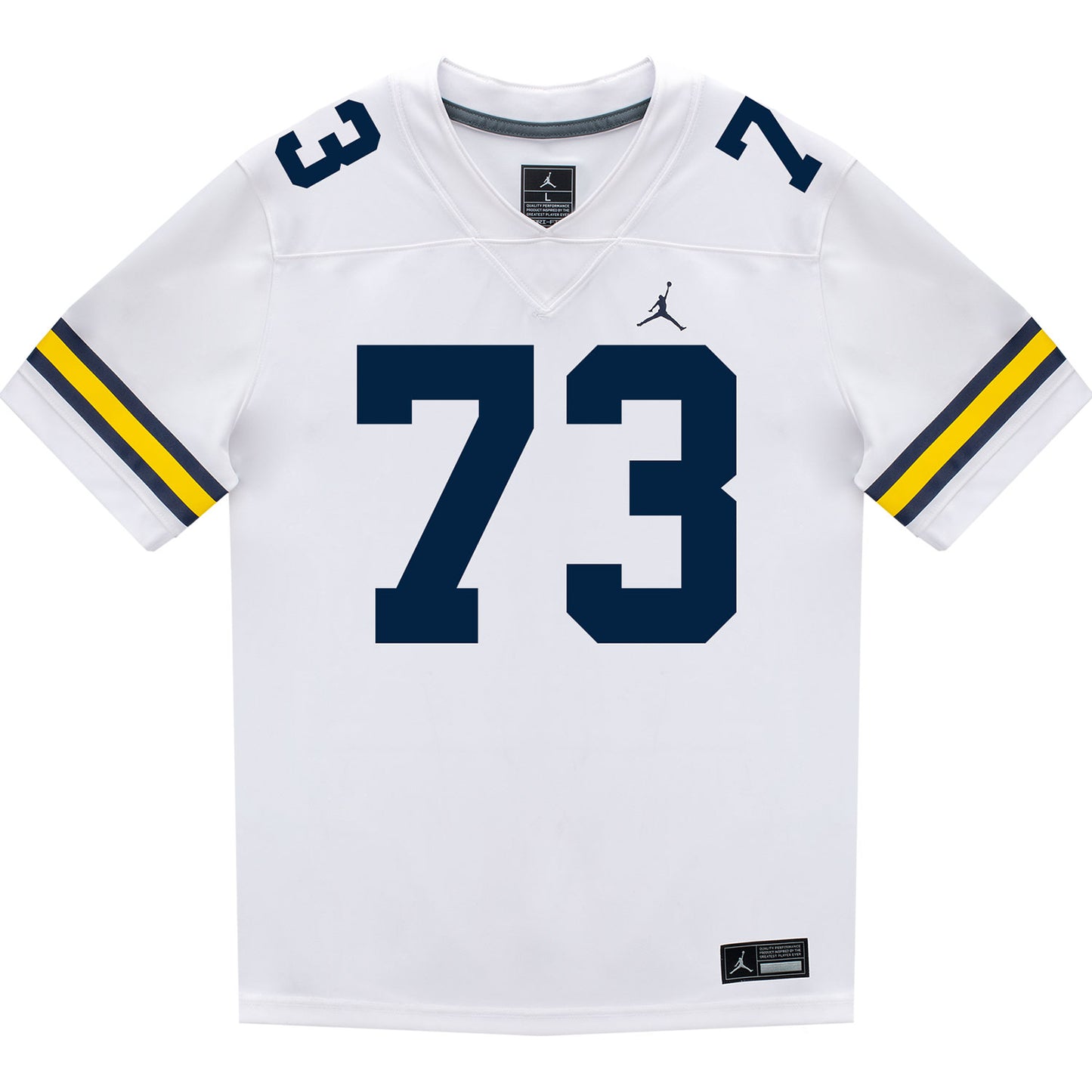 Michigan Wolverines #73 Ben Roebuck Student Athlete White Football Jersey - Front View