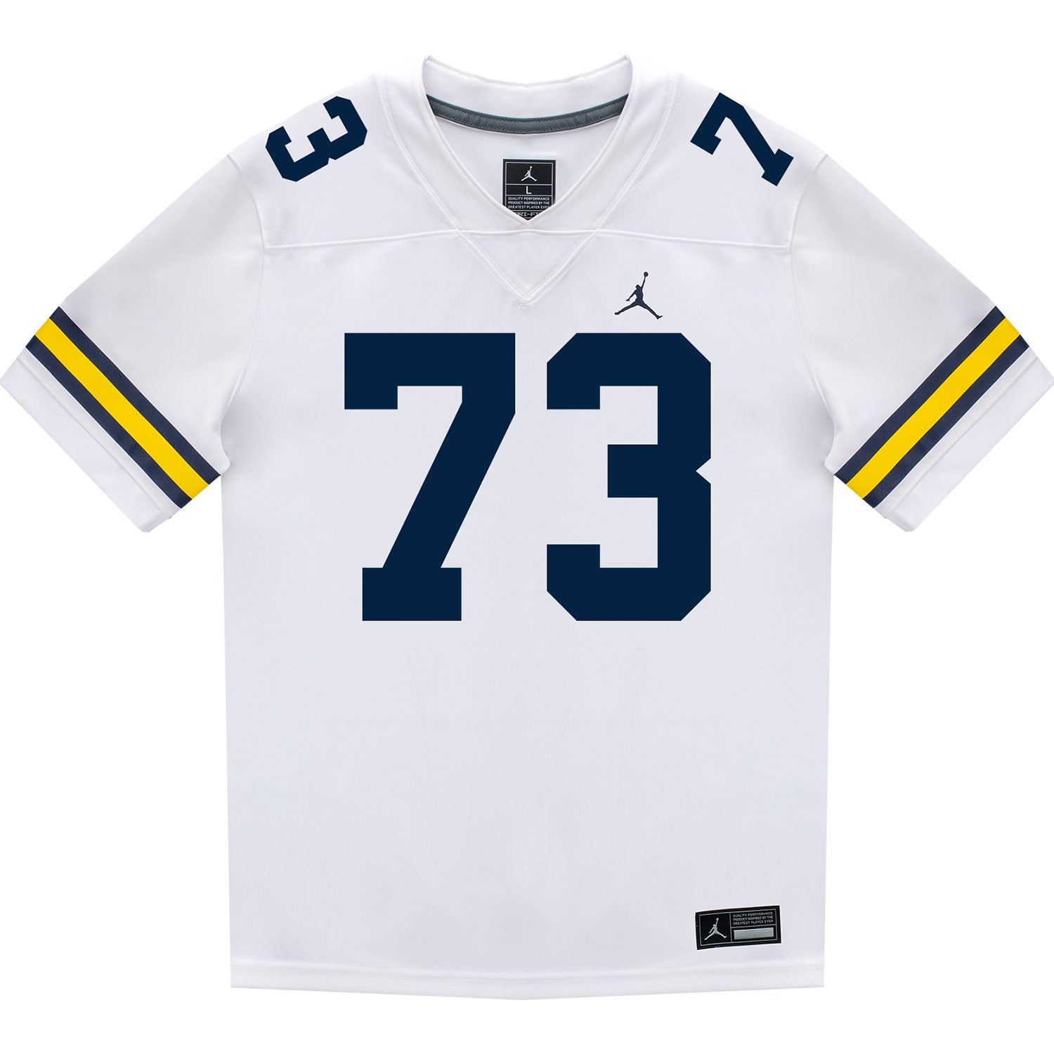 Michigan Wolverines #73 Ben Roebuck Student Athlete White Football Jersey - Front View
