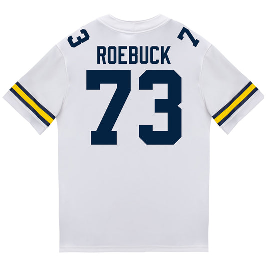 Michigan Wolverines #73 Ben Roebuck Student Athlete White Football Jersey - Back View