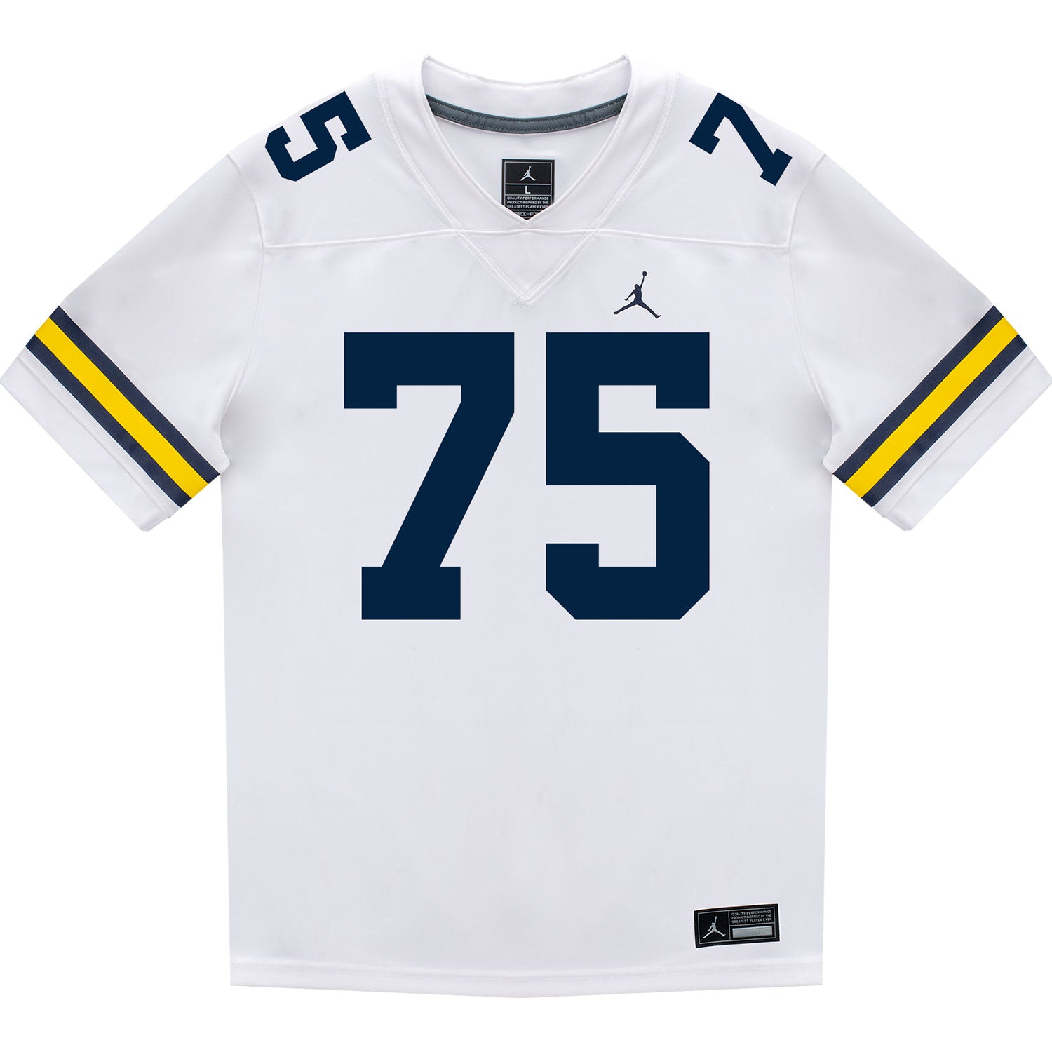 Michigan Wolverines #75 Kaden Strayhorn Student Athlete White Football Jersey - Front View