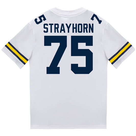 Michigan Wolverines #75 Kaden Strayhorn Student Athlete White Football Jersey - Back View
