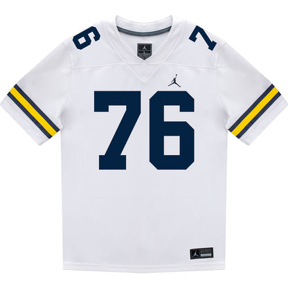 Michigan Wolverines #76 Manuel Beigel Student Athlete White Football Jersey - Front View