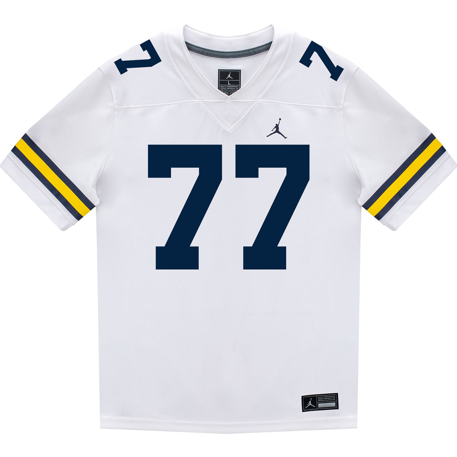 Michigan Wolverines #77 Blake Frazier Student Athlete White Football Jersey - Front View