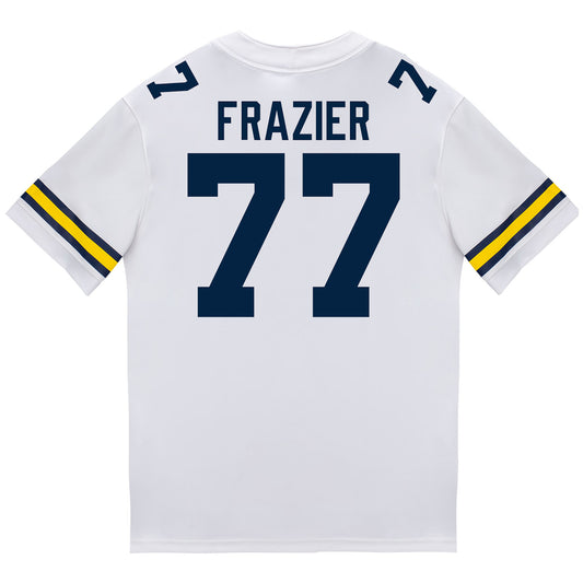 Michigan Wolverines #77 Blake Frazier Student Athlete White Football Jersey - Back View