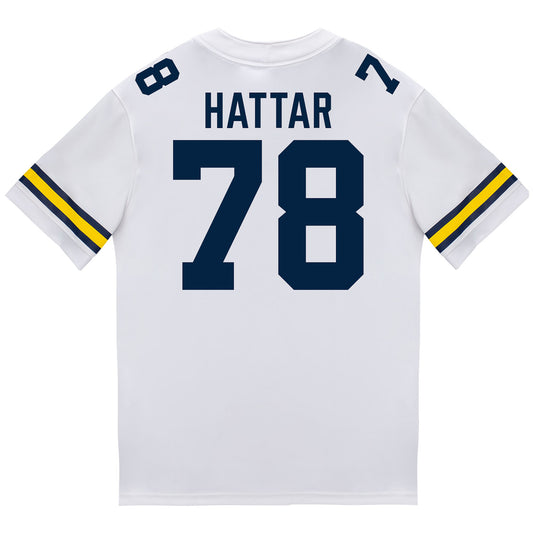 Michigan Wolverines #78 Lawrence Hattar Student Athlete White Football Jersey - Back View