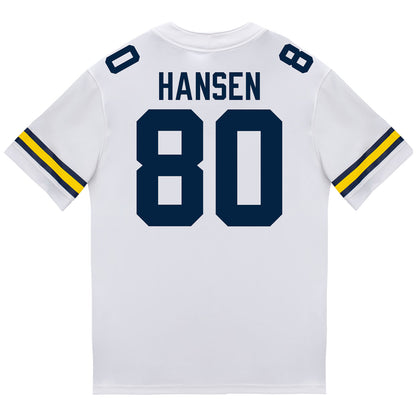 Michigan Wolverines #80 Hogan Hansen Student Athlete White Football Jersey - Back View