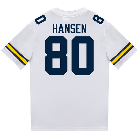Michigan Wolverines #80 Hogan Hansen Student Athlete White Football Jersey - Back View