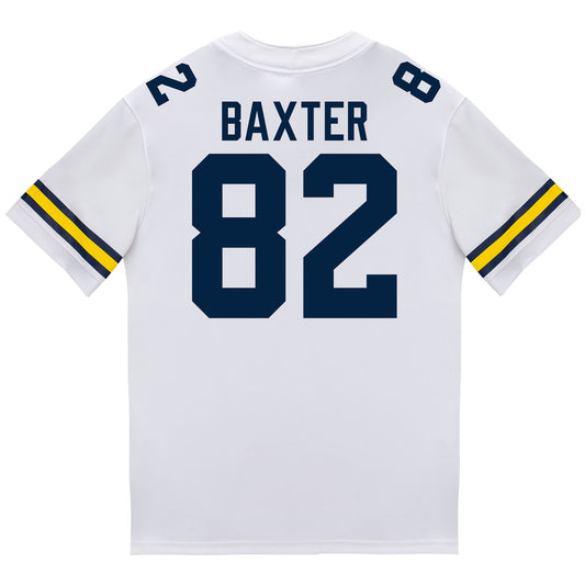 Michigan Wolverines #82 Devon Baxter Student Athlete White Football Jersey - Back View