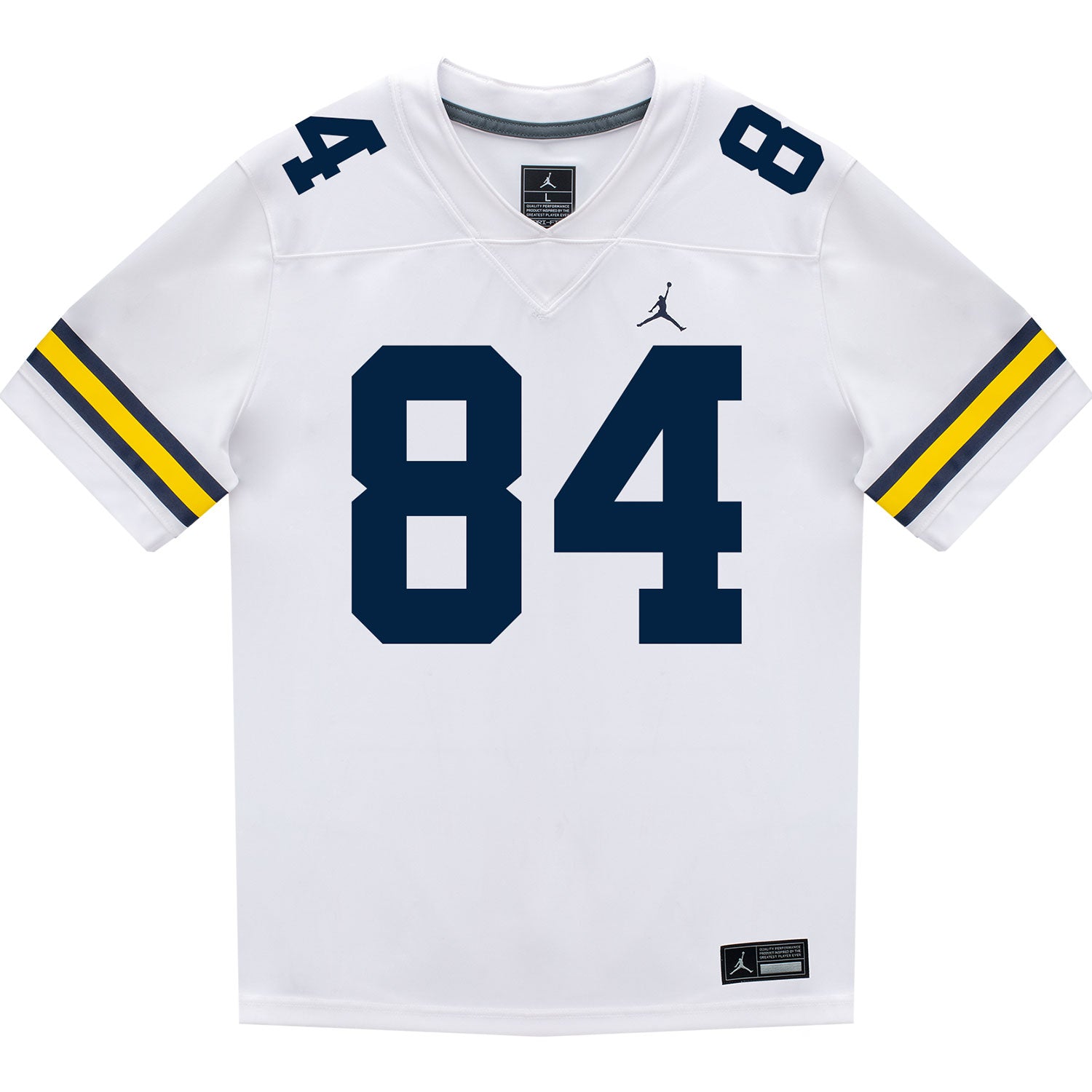 Michigan Wolverines #84 Jacob Washington Student Athlete White Football Jersey - Front View