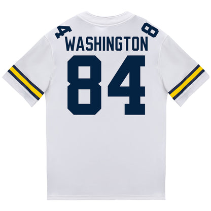 Michigan Wolverines #84 Jacob Washington Student Athlete White Football Jersey - Back View