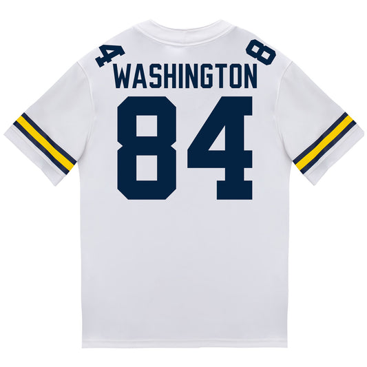 Michigan Wolverines #84 Jacob Washington Student Athlete White Football Jersey - Back View