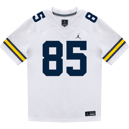Michigan Wolverines #85 Logan Forbes Student Athlete White Football Jersey - Front View