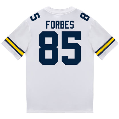Michigan Wolverines #85 Logan Forbes Student Athlete White Football Jersey - Back View