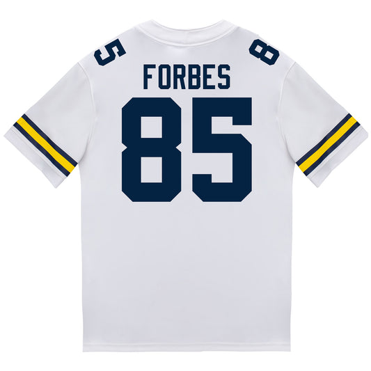 Michigan Wolverines #85 Logan Forbes Student Athlete White Football Jersey - Back View