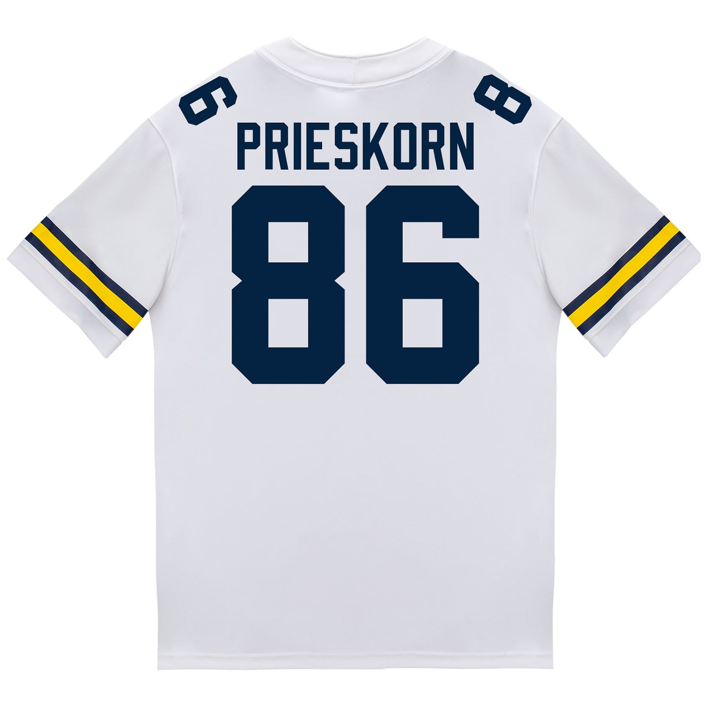 Michigan Wolverines #86 Brady Prieskorn Student Athlete White Football Jersey - Back View