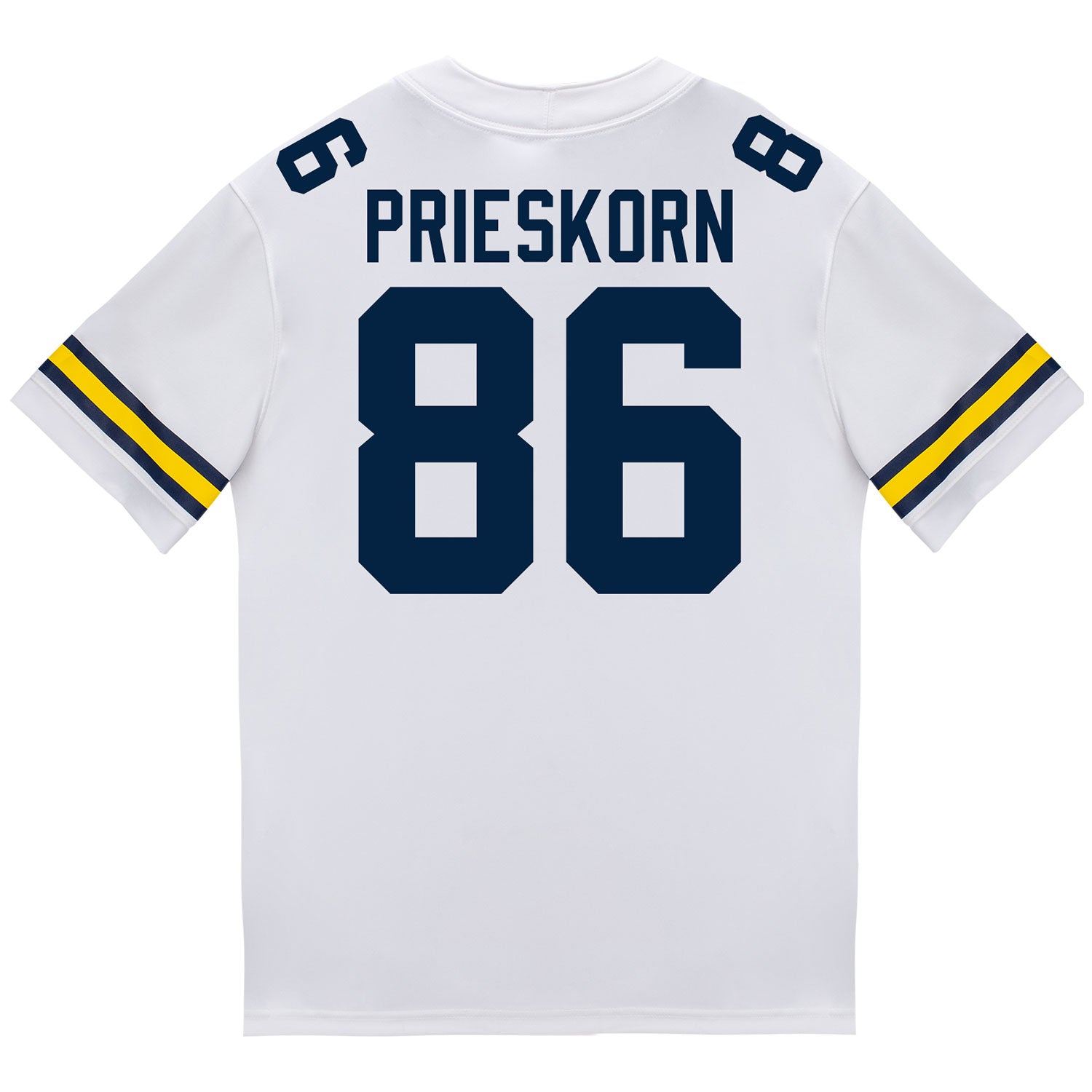 Michigan Wolverines #86 Brady Prieskorn Student Athlete White Football Jersey - Back View