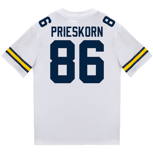 Michigan Wolverines #86 Brady Prieskorn Student Athlete White Football Jersey - Back View
