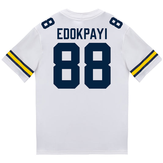 Michigan Wolverines #88 Lugard Edokpayi Student Athlete White Football Jersey - Back View