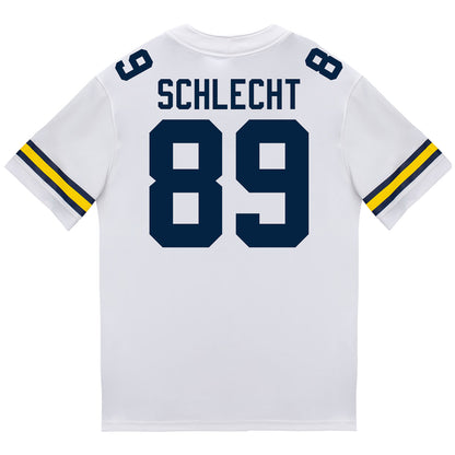 Michigan Wolverines #89 Kaleb Schlecht Student Athlete White Football Jersey - Back View
