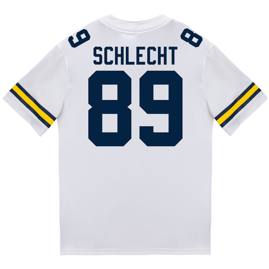 Michigan Wolverines #89 Kaleb Schlecht Student Athlete White Football Jersey - Back View