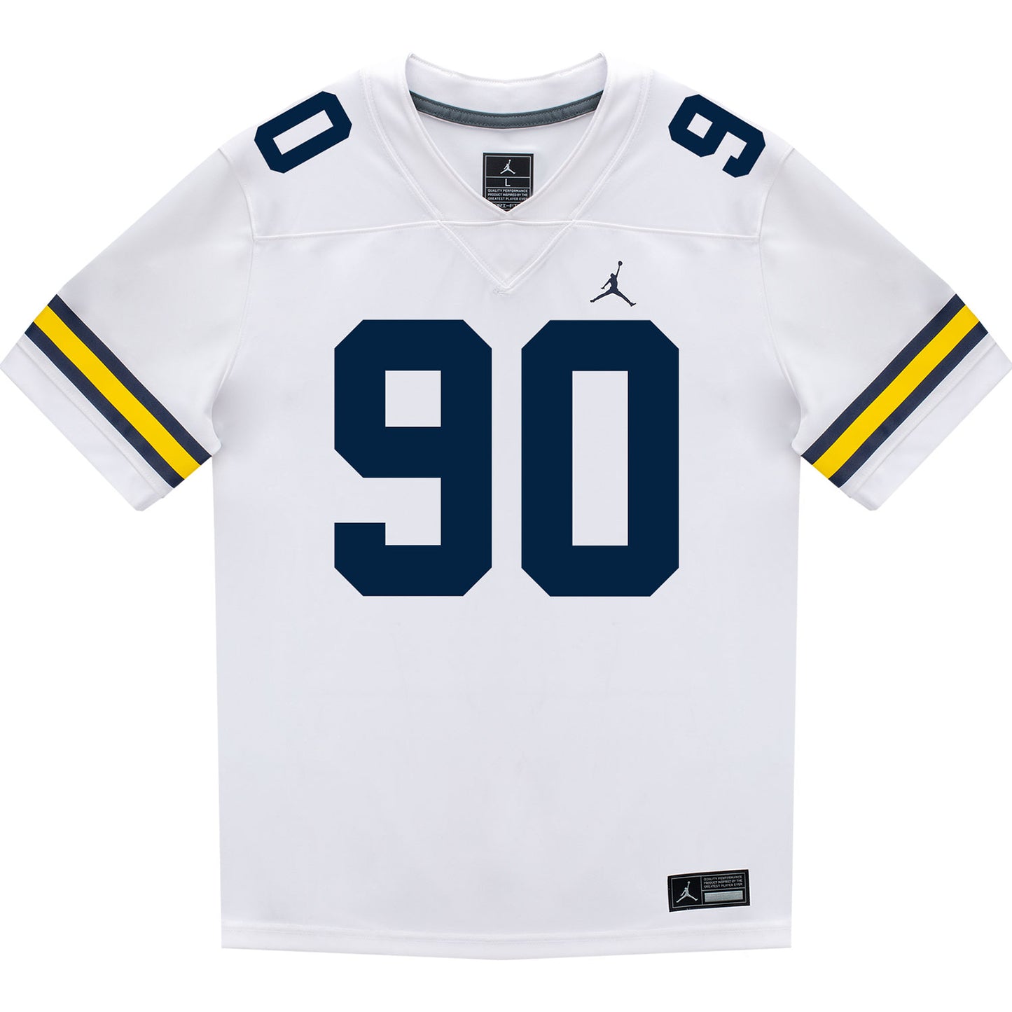 Michigan Wolverines #90 Hudson Hollenbeck Student Athlete White Football Jersey - Front View