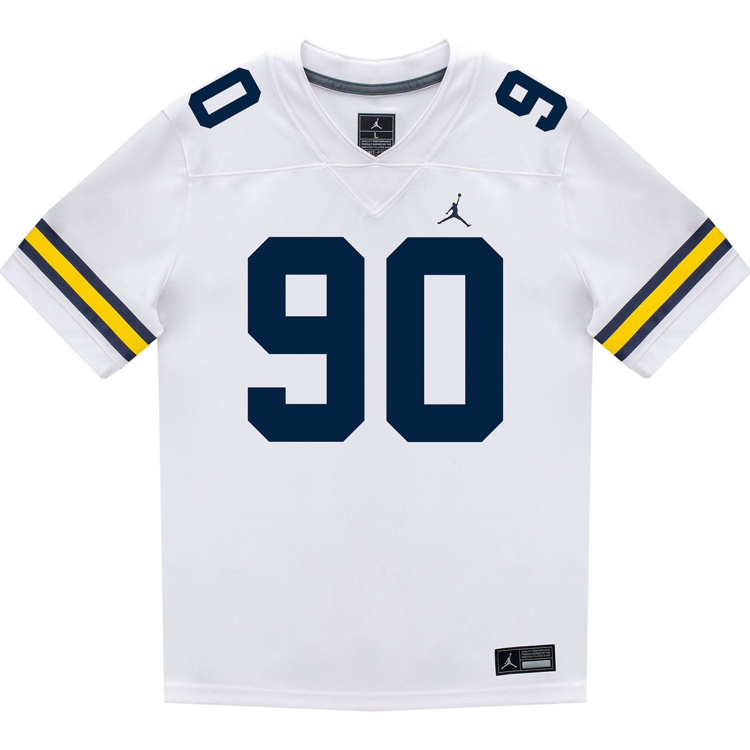 Michigan Wolverines #90 Hudson Hollenbeck Student Athlete White Football Jersey - Front View