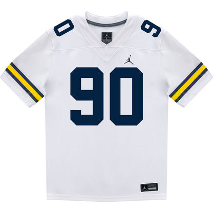 Michigan Wolverines #90 Hudson Hollenbeck Student Athlete White Football Jersey - Front View
