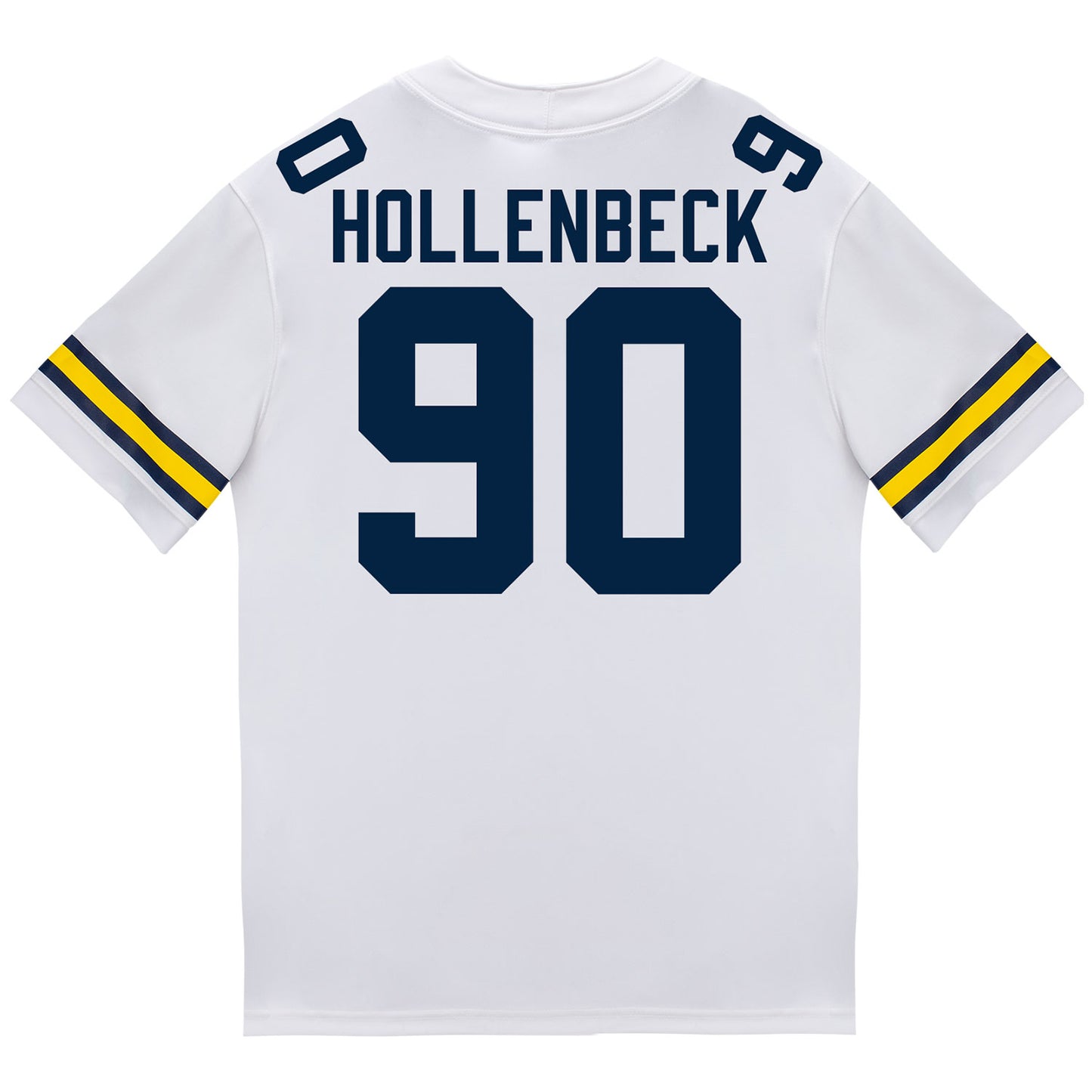 Michigan Wolverines #90 Hudson Hollenbeck Student Athlete White Football Jersey - Back View