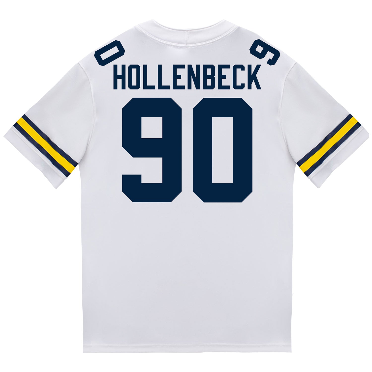 Michigan Wolverines #90 Hudson Hollenbeck Student Athlete White Football Jersey - Back View