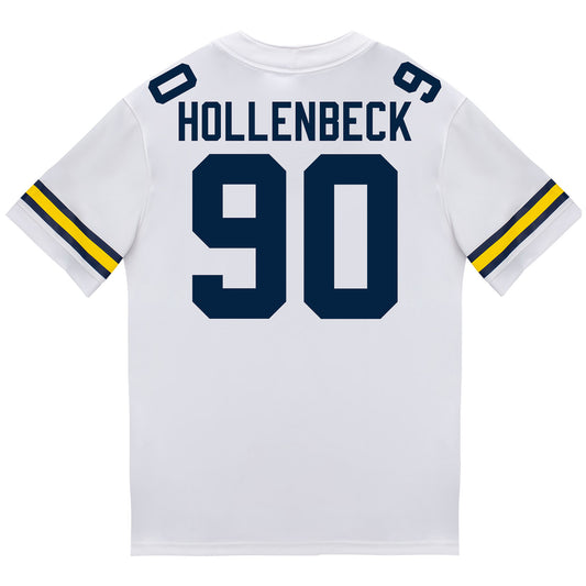 Michigan Wolverines #90 Hudson Hollenbeck Student Athlete White Football Jersey - Back View