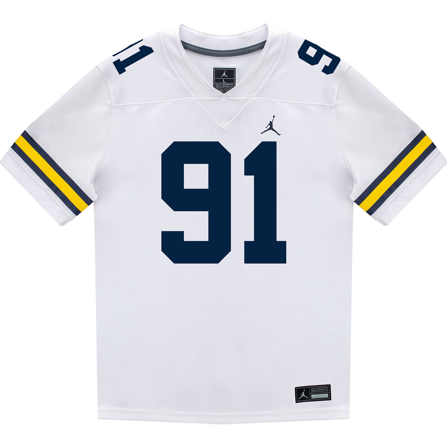 Michigan Wolverines #91 Evan Boutorwick Student Athlete White Football Jersey - Front View