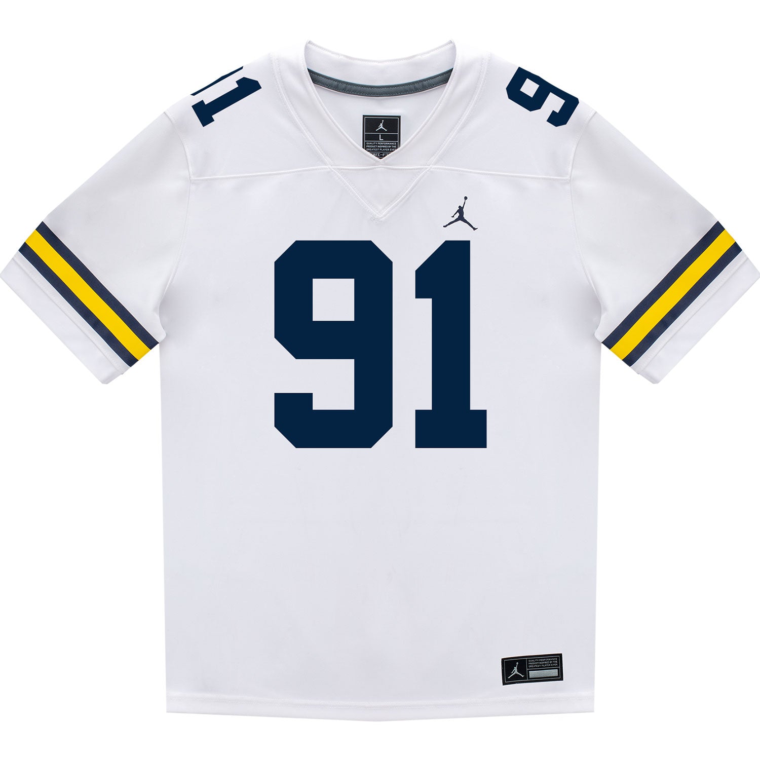 Michigan Wolverines #91 Evan Boutorwick Student Athlete White Football Jersey - Front View