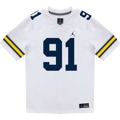 Michigan Wolverines #91 Evan Boutorwick Student Athlete White Football Jersey - Front View