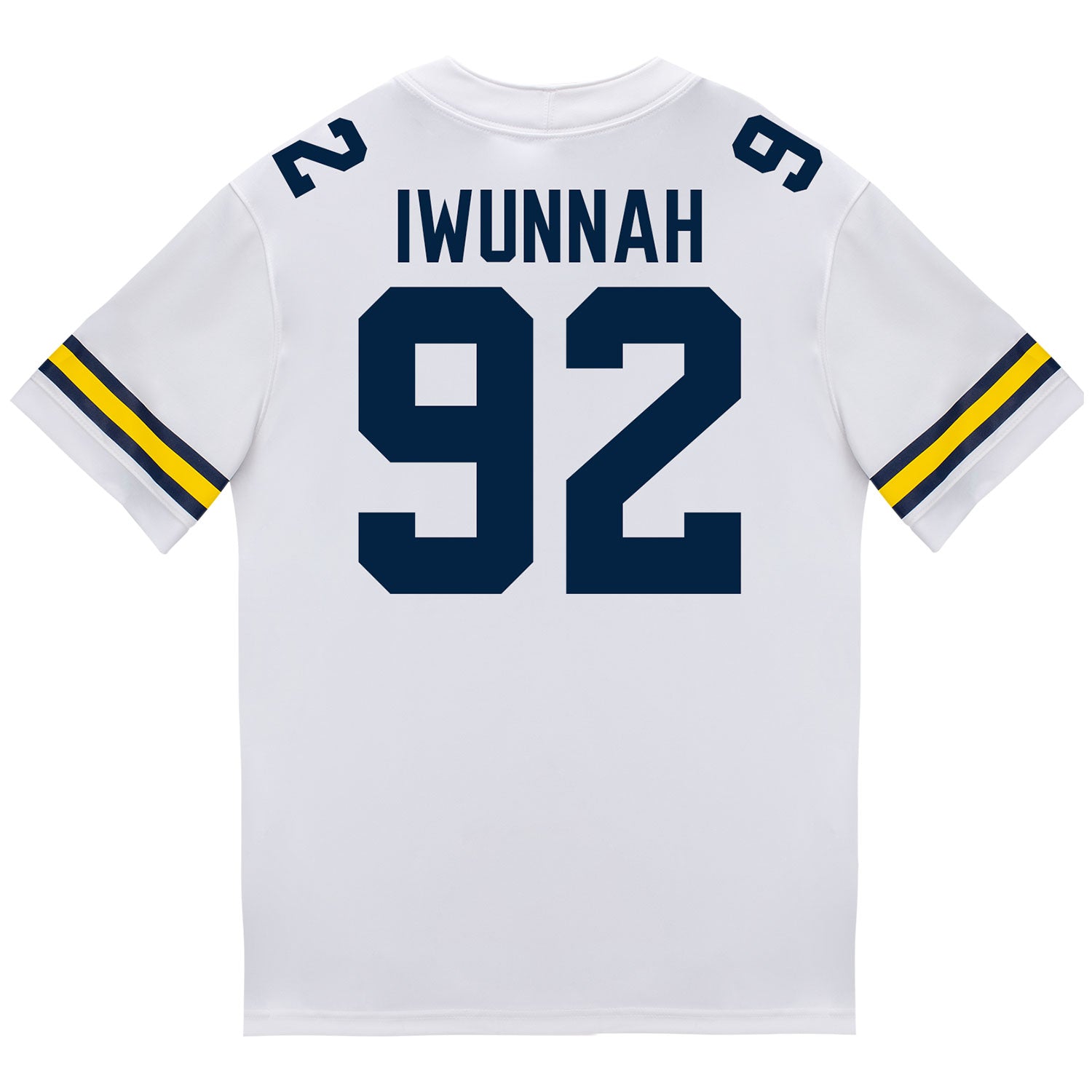 Michigan Wolverines #92 Ike Iwunnah Student Athlete White Football Jersey = Back View