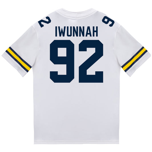 Michigan Wolverines #92 Ike Iwunnah Student Athlete White Football Jersey = Back View