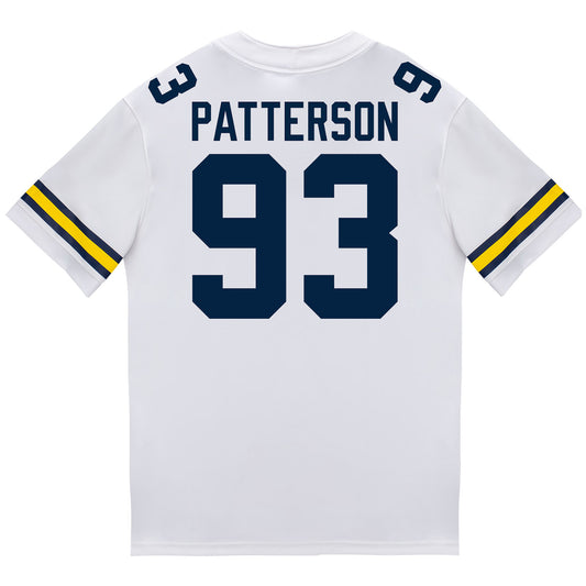 Michigan Wolverines #93 Benny Patterson Student Athlete White Football Jersey - Back View