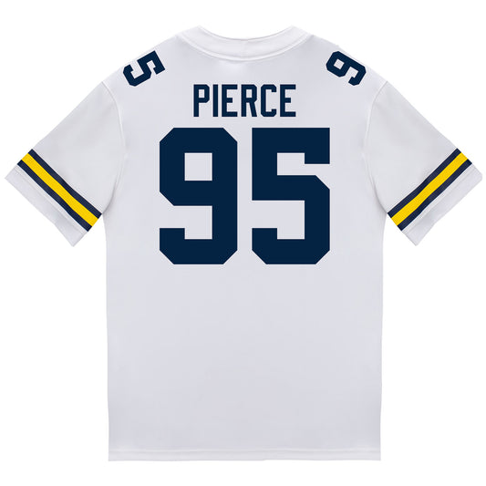 Michigan Wolverines #95 Trey Pierce Student Athlete White Football Jersey - Back View