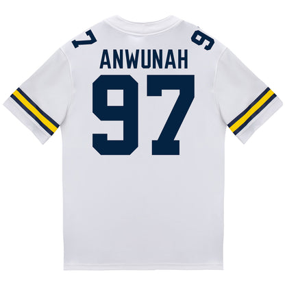 Michigan Wolverines #97 Chibi Anwunah Student Athlete White Football Jersey - Back View