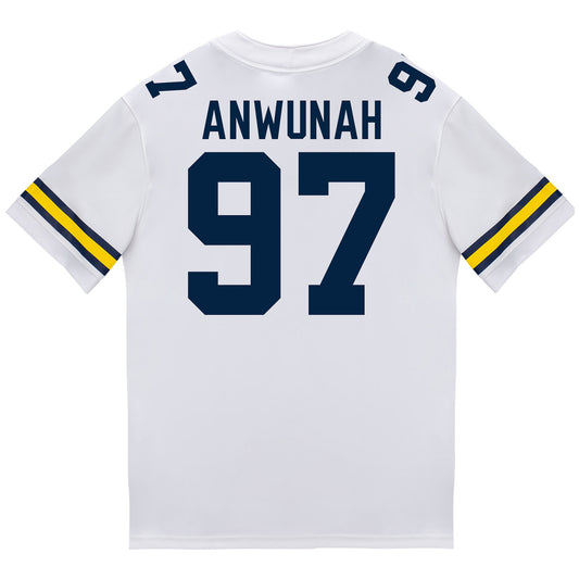 Michigan Wolverines #97 Chibi Anwunah Student Athlete White Football Jersey - Back View