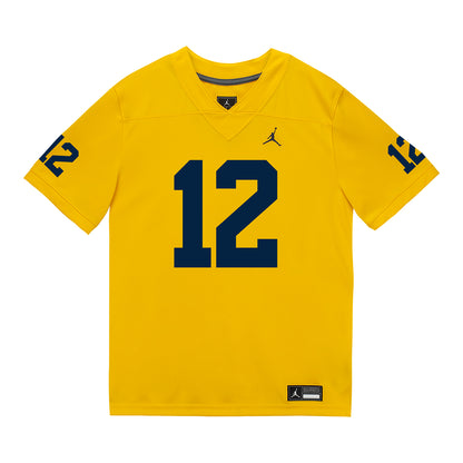 Michigan Wolverines #12 Nathaniel Owusu-Boateng Student Athlete Maize Football Jersey -  Front View